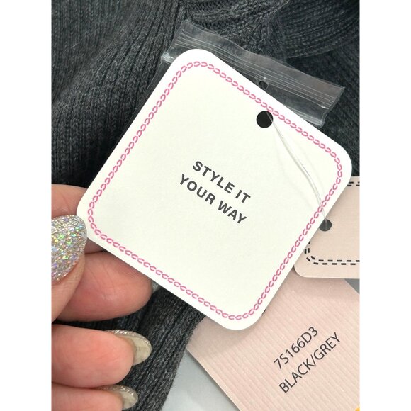 Nanette Lepore Sweater Dress S Black Grey Midi Ribbed Long Sleeve Button Down V- - Picture 11 of 14